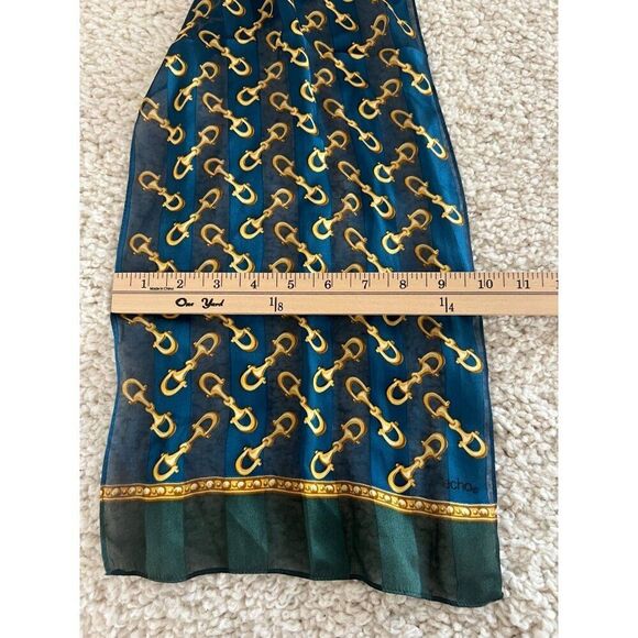 Echo Women Vintage Silk Scarf Blue and Gold Horsebit Equestrian Print - Picture 5 of 7